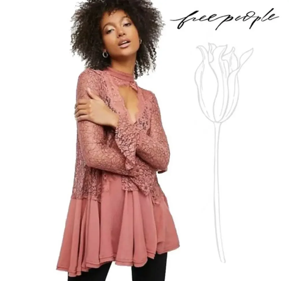 Free People Secret Origins Lace Tunic Dusty Mauve Size Medium